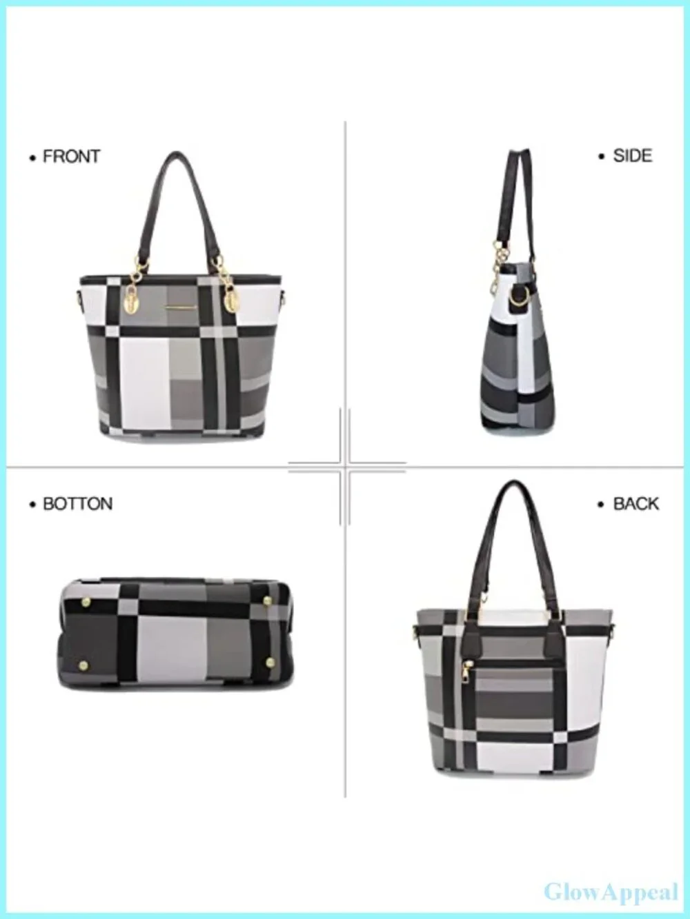 Women's Satchel Shoulder Bag Tote and Clutch Set Faux Leather 6 Piece Purse